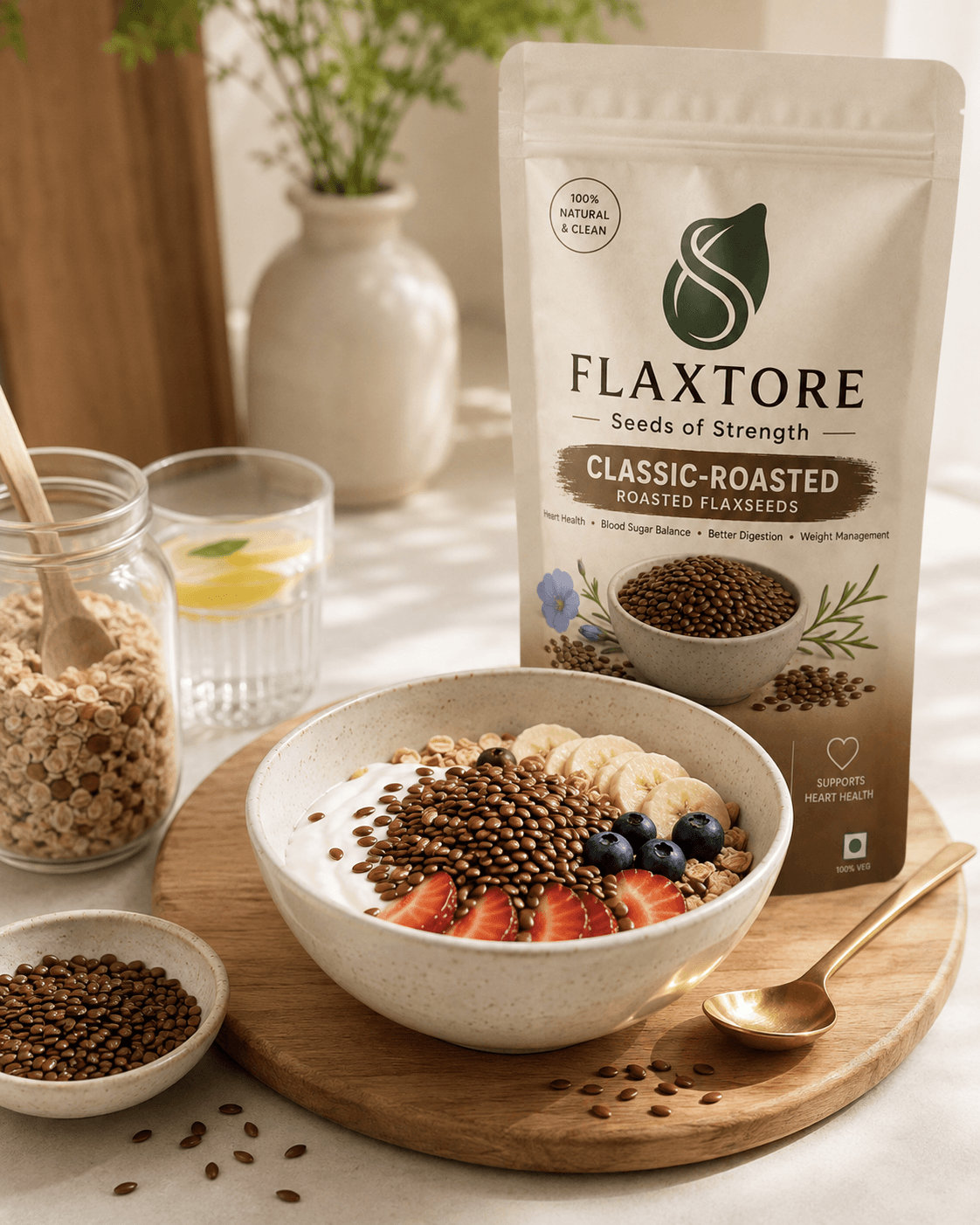 Flaxtore stirred into a morning breakfast bowl